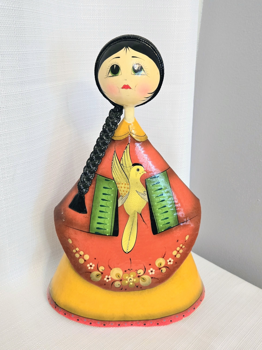 Vintage Ser Me Paper Mache Doll Tonala Mexican Folk Art Bird Braid Orange - Picture 3 of 8